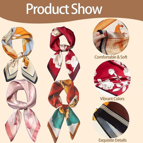 4PCS Neck Scarf Bandanas for Men and Women, Silk Feeling Head Scarfs, Fashion Neckerchief Square Purse Scarf in Saudi Arabia
