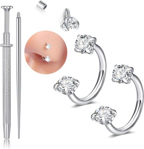 Longita 18g Horseshoe Nose Ring for Women Double Gem Horse Shoe Nose Ring Hoop 6mm 7mm Surgical Steel Silver Cartilage Helix Tragus Earring Hoops Labret Lip Piercing Jewelry Small Septum Rings 18g in Saudi Arabia