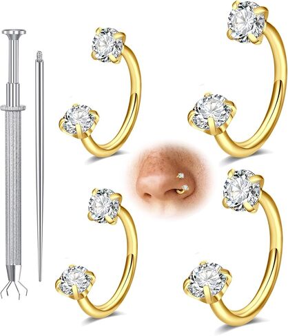 Longita 18g Horseshoe Nose Ring for Women Double Gem Horse Shoe Nose Ring Hoop 6mm 7mm Surgical Steel Silver Cartilage Helix Tragus Earring Hoops Labret Lip Piercing Jewelry Small Septum Rings 18g in Saudi Arabia