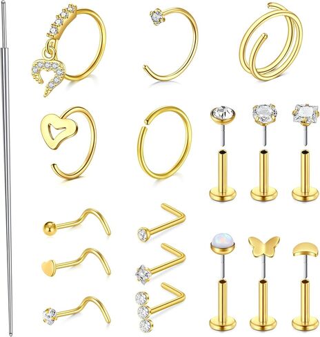 Longita 18g Horseshoe Nose Ring for Women Double Gem Horse Shoe Nose Ring Hoop 6mm 7mm Surgical Steel Silver Cartilage Helix Tragus Earring Hoops Labret Lip Piercing Jewelry Small Septum Rings 18g in Saudi Arabia