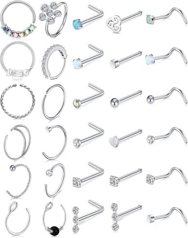 Longita 18g Horseshoe Nose Ring for Women Double Gem Horse Shoe Nose Ring Hoop 6mm 7mm Surgical Steel Silver Cartilage Helix Tragus Earring Hoops Labret Lip Piercing Jewelry Small Septum Rings 18g in Saudi Arabia