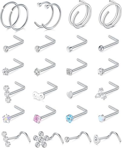 Longita 18g Horseshoe Nose Ring for Women Double Gem Horse Shoe Nose Ring Hoop 6mm 7mm Surgical Steel Silver Cartilage Helix Tragus Earring Hoops Labret Lip Piercing Jewelry Small Septum Rings 18g in Saudi Arabia