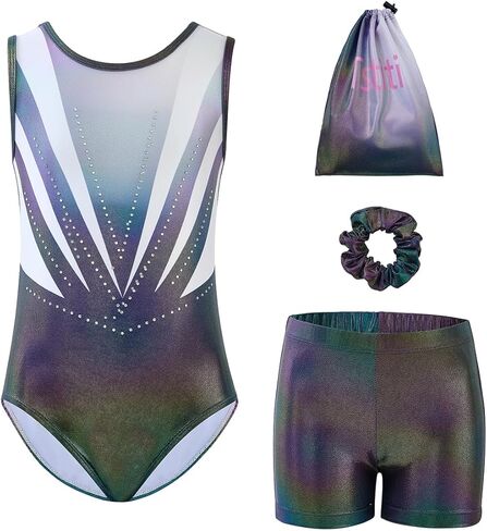 Girls Gymnastics Leotard Set with Shorts and Scrunchie 4 Piece Sparkle Training Outfit for Dance Practice in Saudi Arabia