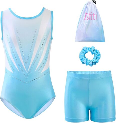 Girls Gymnastics Leotard Set with Shorts and Scrunchie 4 Piece Sparkle Training Outfit for Dance Practice in Saudi Arabia