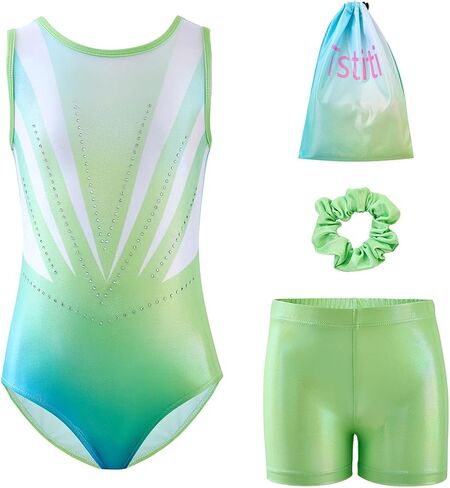 Girls Gymnastics Leotard Set with Shorts and Scrunchie 4 Piece Sparkle Training Outfit for Dance Practice in Saudi Arabia