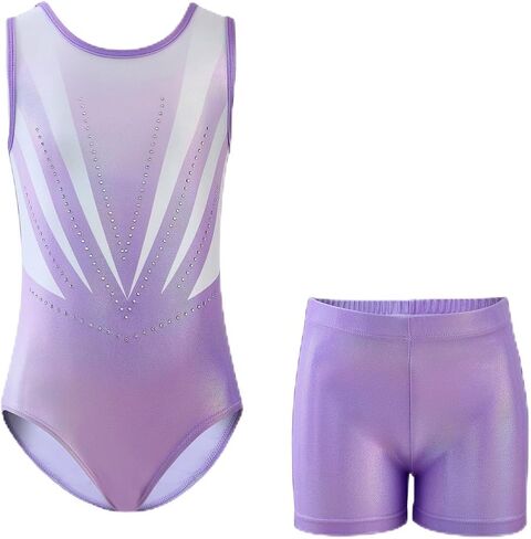 Girls Gymnastics Leotard Set with Shorts and Scrunchie 4 Piece Sparkle Training Outfit for Dance Practice in Saudi Arabia