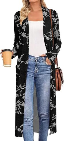 AYIFU Womens Maxi Cardigan Lightweight Long Sleeve Open Front Casual Cardigans Duster with Pockets in Saudi Arabia