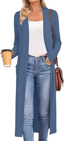 AYIFU Womens Maxi Cardigan Lightweight Long Sleeve Open Front Casual Cardigans Duster with Pockets in Saudi Arabia