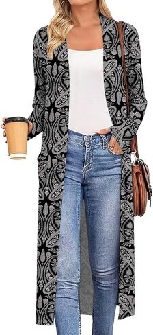 AYIFU Womens Maxi Cardigan Lightweight Long Sleeve Open Front Casual Cardigans Duster with Pockets in Saudi Arabia