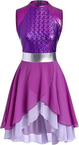 IBAKOM Women Praise Dance Overlay and Tunic Metallic Flowy Chiffon Skirt Worship Outfit Color Block Liturgical Dancewear in Saudi Arabia