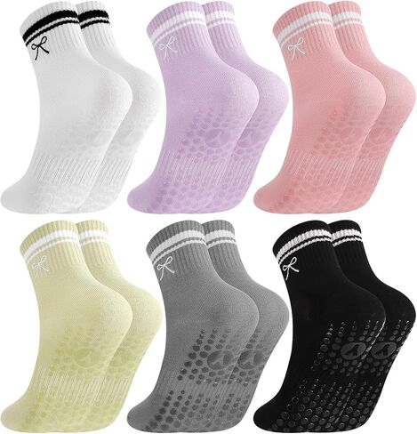Pilates Grip Socks for Women, 6-Pack Embroidery Cute Non-Slip Yoga Socks, Grippy Barre Workout Socks for Ballet in Saudi Arabia