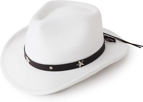 BQUBO Kids Western Hats Boys Girls Wide Brim Cowboy Hat Classic Felt Fedora Hats with Wind Lanyard for 3-8Y in Saudi Arabia