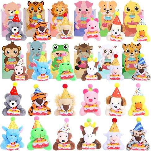 24 Pack Valentines Day Gifts Small Stuffed Animals Assorted Card Boxes Mini Animal Toys Keychains Bulk for Birthday Classroom Exchange Party Favor School Teacher Student in Saudi Arabia