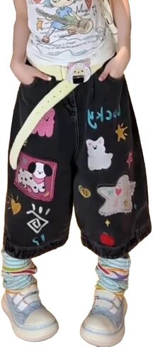 Women Goblin Core Cross Denim Jorts Shorts Y2k Calf-Length Jean Pants Trashy Y2K Punk Grunge Clothing in Saudi Arabia