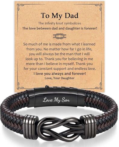 Infinity Leather Bracelet for Men Him Boys, Engraved Love You Son Grandson Nephew Brother Dad Husband Uncle Christmas Valentines Fathers Birthday Easter Graduation Gifts in Saudi Arabia
