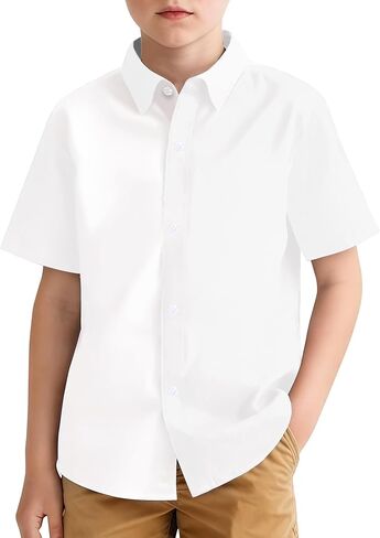 Hawaiian Shirt for Boys Button Down Wrinkle Free Shirt Short Sleeve Funny Beach Casual Summer Print Top for Kids 4-15 Years in Saudi Arabia