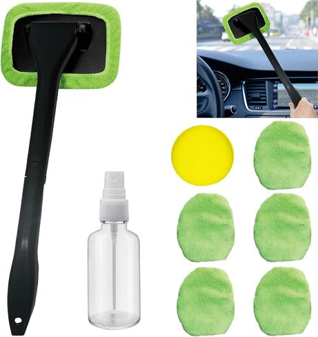 8pcs Car Windshield Cleaning Tool, Windshield Cleaner with with 5 Little Microfiber Pads That can be Washed/reused, Window Cleaner Tool, for Auto Glass Wiper (Blue) in Kuwait