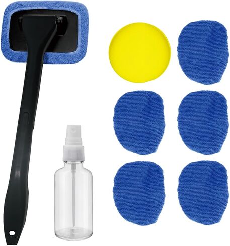 8pcs Car Windshield Cleaning Tool, Windshield Cleaner with with 5 Little Microfiber Pads That can be Washed/reused, Window Cleaner Tool, for Auto Glass Wiper (Blue) in Saudi Arabia
