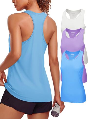 MAGCOMSEN Women's Athletic Racerback Tank Tops Quick Dry Racer Back Workout Tanks Moisture Wicking Upf50 Exercise 3 Pack in Saudi Arabia