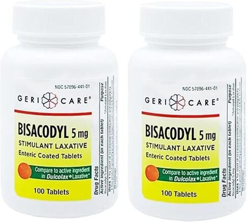 GeriCare Bisacodyl 5 mg Laxative Coated Tablet | Generic for Dulcolax | Stimulant Laxative | Gentle Overnight Constipation Relief 100 Count (Pack of 1) in Saudi Arabia