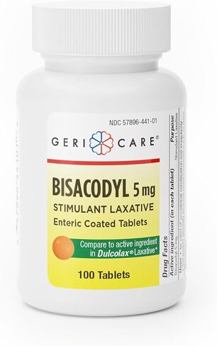 GeriCare Bisacodyl 5 mg Laxative Coated Tablet | Generic for Dulcolax | Stimulant Laxative | Gentle Overnight Constipation Relief 100 Count (Pack of 1) in Saudi Arabia