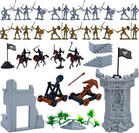 ONEST 40 Pieces Mini Medieval Knights Soldier Army Figures Horses and Soldiers Figurines Cupcake Topper Party Table Decorations in Saudi Arabia
