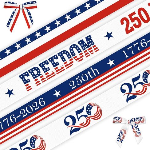 Threetols 4 لفات 20 ياردة الذكرى السنوية الـ 250 لأشرطة وطنية للولايات المتحدة الأمريكية، 3/5 بوصة 250 عامًا شرائط Grosgrain الأمريكية 1776-2026 شريط تغليف تذكاري لتزيين الحفلات ذات الطابع الوطني in Saudi Arabia