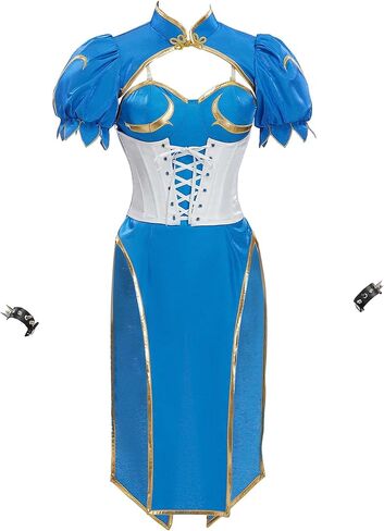 زي تنكري نسائي مرخص رسميًا من Micotaku Street Fighter بقصة ضيقة من Chun-li in Kuwait