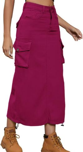 Cargo Skirt Jean Adjustable Casual A-Line Midi Long Denim Skirt in Saudi Arabia