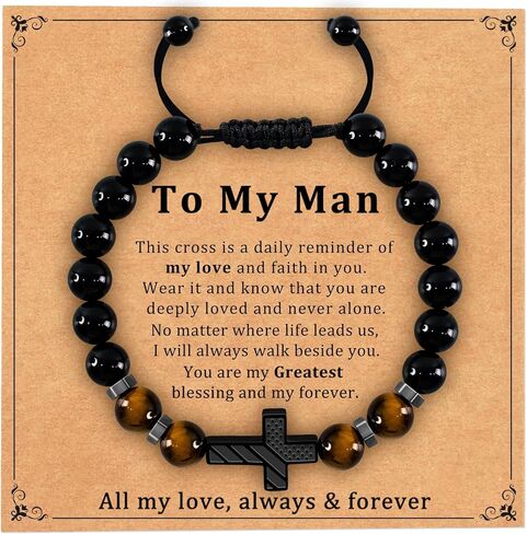 Cross Bracelet Gifts for Teen Boys, Religious Christian Jewelry Adjustable Beads Bracelet Easter Christian Baptism Birthday Valentine's Gifts for Son Grandson Nephew Teenage Boys in Saudi Arabia