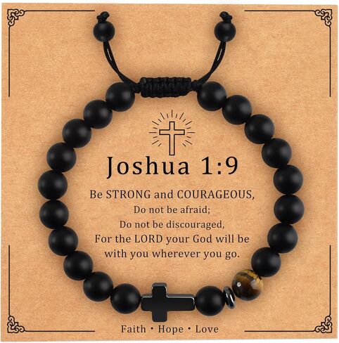 Cross Bracelet Gifts for Teen Boys, Religious Christian Jewelry Adjustable Beads Bracelet Easter Christian Baptism Birthday Valentine's Gifts for Son Grandson Nephew Teenage Boys in Saudi Arabia