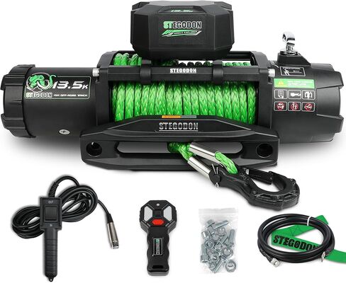 Winch 13000 LB Winch 12V Electric Winch Synthetic Rope Winch Country Country Winch مع Hawse Fairlead و Wired Handle و Corded Control لـ Jeep Truck SUV in Kuwait