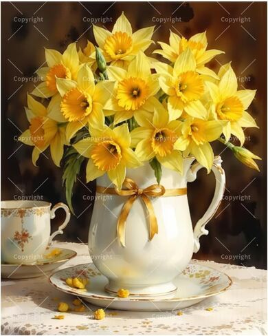 Floral Still Life Paint by Numbers Kit for Adults - DIY Purple Pansies in Vintage Teacup Painting on Canvas 16x20 Inches, Acrylic Paint Set, Suitable for Beginners, for Home Decoration or Gifts in Saudi Arabia