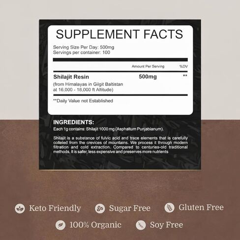 Himalayan Pure Shilajit Resin | 85+ Trace Minerals, 75% Fulvic Acid, for Energy, Strength & Immunity, Pure Shilajit for Men & Women, with Lab Test Report | 500mg Servings (50g) in Saudi Arabia