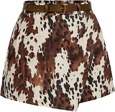 SweatyRocks Women's Cow Print Shorts High Waist Asymmetrical Wrap Skorts in Saudi Arabia