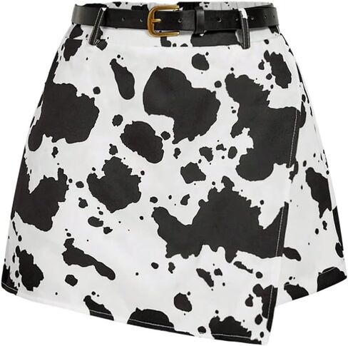 SweatyRocks Women's Cow Print Shorts High Waist Asymmetrical Wrap Skorts in Saudi Arabia