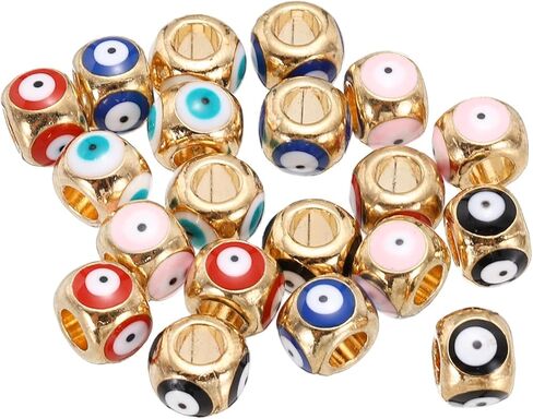 MECCANIXITY 20Pcs Enamel Evil Eye Beads, 9x7mm Evil Eye Spacer Beads Gold Plated Loose Large Hole Charm for Bracelets Necklace Jewelry Craft Making, Dark Blue in Saudi Arabia