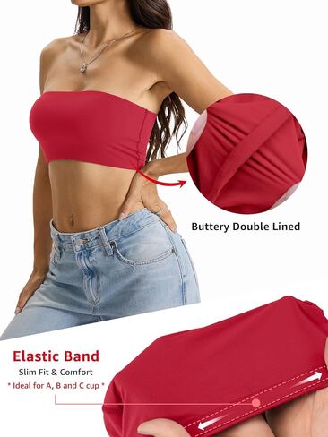 Womens Double Lined Tube Tops Crop Tank Top Non-Padded Strapless Bandeau Shirts Sexy Going Out Tops Summer 2026 in Saudi Arabia