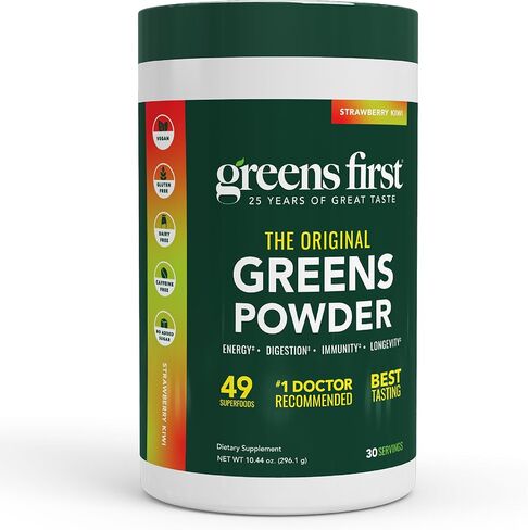 Greens First Gift Set - Limited Edition Glass Carafe & Organic Greens Powder - 49 Superfoods - Prebiotics, Probiotics & Digestive Enzymes - Dairy Free, Vegan & Non-GMO (Mint, 30 Servings) in Kuwait