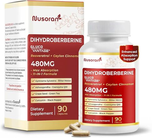 Dihydroberberine - Super Berberine - Glucovantage الحاصل على براءة اختراع 810mg - امتصاص 5x - مع مستخلص بذور القرفة Resveratrol - دعم ، الهضم - مصنوع في الولايات المتحدة الأمريكية in Saudi Arabia