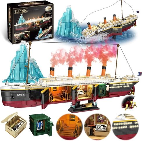 Zylvoxia Titanic Building Set, 2288 Pcs Titanic Big Ship Model Block Set with Glacier and Glowing Light Strip, Giant Ship Building Model Set for Adults and Kids in Saudi Arabia