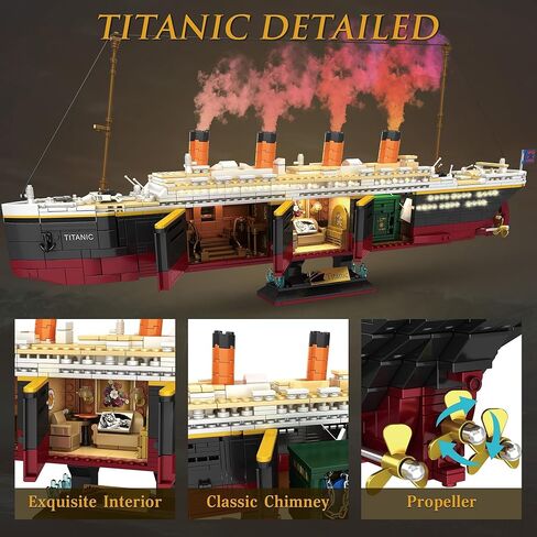 Zylvoxia Titanic Building Set, 2288 Pcs Titanic Big Ship Model Block Set with Glacier and Glowing Light Strip, Giant Ship Building Model Set for Adults and Kids in Saudi Arabia