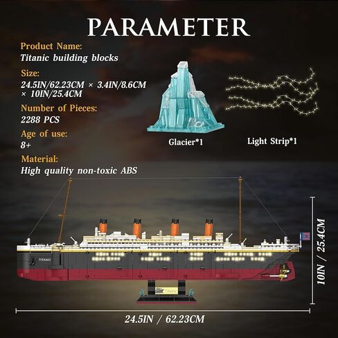 Zylvoxia Titanic Building Set, 2288 Pcs Titanic Big Ship Model Block Set with Glacier and Glowing Light Strip, Giant Ship Building Model Set for Adults and Kids in Saudi Arabia