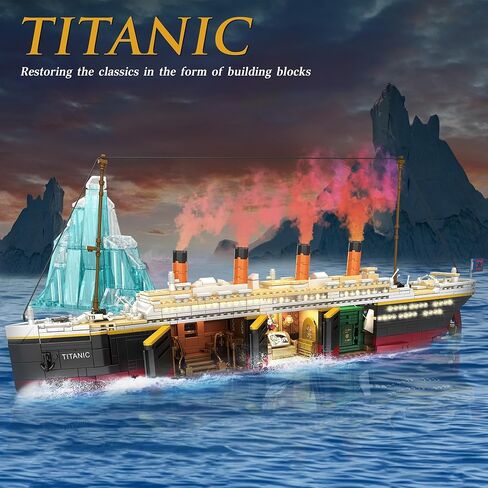 Zylvoxia Titanic Building Set, 2288 Pcs Titanic Big Ship Model Block Set with Glacier and Glowing Light Strip, Giant Ship Building Model Set for Adults and Kids in Saudi Arabia