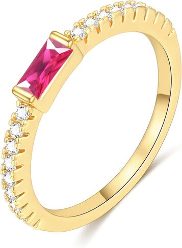 RLMOON Birthstone Gold Rings for Women Non Tarnish 14K Gold Plated Eternity Stackable Rings Dainty CZ Gemstone Engagement Rings Wedding Band Jewelry Gifts Size 4-10 in Saudi Arabia