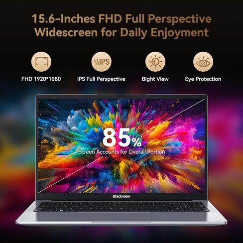 كمبيوتر محمول Blackview 2025، شاشة 15.6 بوصة FHD IPS TÜV، 16 جيجابايت DDR4 512 جيجابايت SSD، N150 3.6 جيجا هرتز، 100 واط من النوع C شحن سريع، 4K HDMI، للأعمال والطلاب in Saudi Arabia