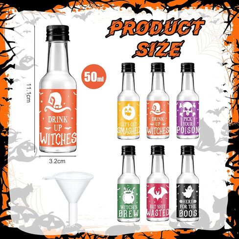 Meanplan 30 Pcs Christmas Liquor Bottles Bulk 1.7 oz Plastic Mini Wine Beverage Christmas Bottles with Label Stickers Black Screw Caps and Funnels for Xmas Party Favors Decorations in Saudi Arabia