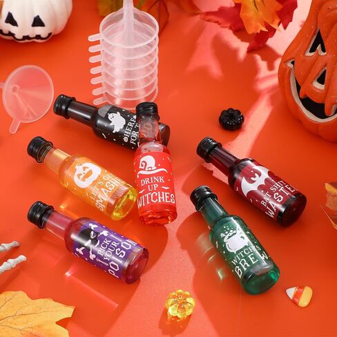 Meanplan 30 Pcs Christmas Liquor Bottles Bulk 1.7 oz Plastic Mini Wine Beverage Christmas Bottles with Label Stickers Black Screw Caps and Funnels for Xmas Party Favors Decorations in Saudi Arabia