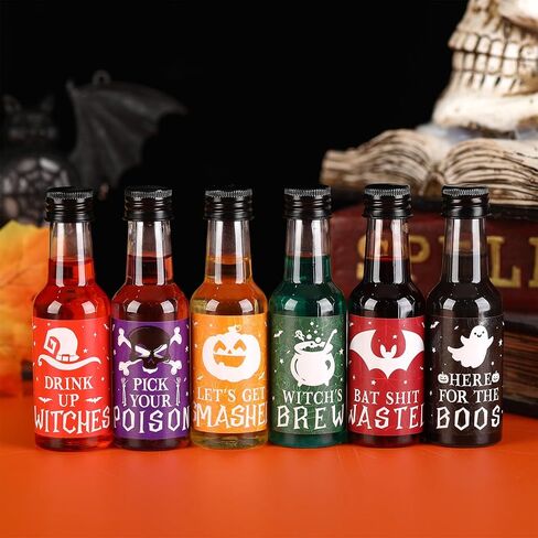 Meanplan 30 Pcs Christmas Liquor Bottles Bulk 1.7 oz Plastic Mini Wine Beverage Christmas Bottles with Label Stickers Black Screw Caps and Funnels for Xmas Party Favors Decorations in Saudi Arabia