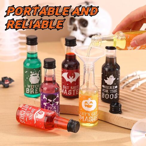Meanplan 30 Pcs Christmas Liquor Bottles Bulk 1.7 oz Plastic Mini Wine Beverage Christmas Bottles with Label Stickers Black Screw Caps and Funnels for Xmas Party Favors Decorations in Saudi Arabia